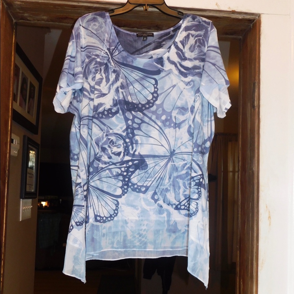 Blue and White Butterfly Blouse